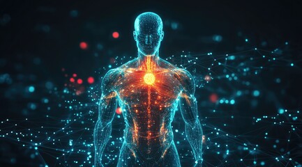 3D human anatomy, glowing energy
