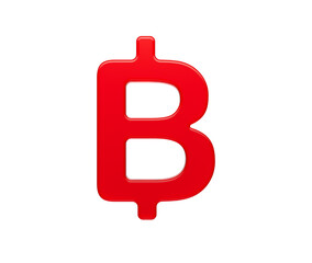 Glossy red Thai Baht symbol with smooth edges and depth, vibrant and modern, 3D Illustration.