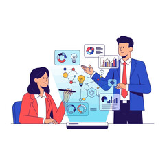 Creative Collaboration: A vibrant illustration of two business individuals engaged in a modern brainstorming session.