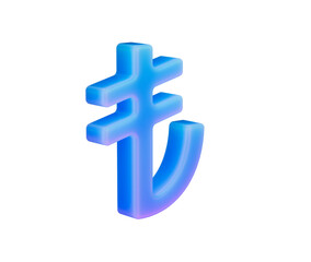 3D Gradient blue Turkish Lira symbol, modern style with a glossy futuristic finish. 3D Illustration