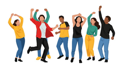 Joyful Harmony: A group of diverse individuals celebrates the joy of life, dancing together in a vibrant display of togetherness. A collective embrace of movement and unity.