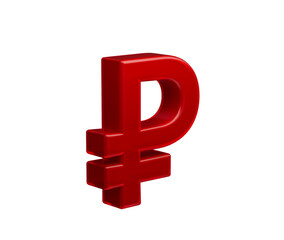 Fototapeta premium 3D Red Russian Ruble symbol with a glossy surface, representing digital currency. 3d Illustration
