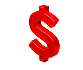 3D Vibrant red dollar symbol with a glossy surface, representing digital currency. 3d Illustration