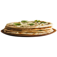 Obraz premium Delicious cheesy naan bread stack, perfect for appetizers or Indian cuisine side dishes, enjoy!