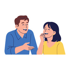 Fototapeta premium Heartfelt Laughter: A man and woman share a lighthearted moment of connection, their faces lit with genuine mirth and joy, creating a sense of warmth and camaraderie.