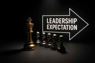 Chess pawns following the king representing leadership expectation