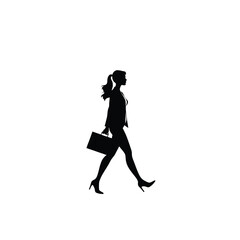 Vector art of silhouette of a businesswoman walking with a briefcase