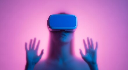 character with VR goggles immersed in backlit diffuse liquid