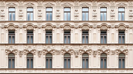 Fototapeta premium A stunning European-style villa features intricate details and a beige facade, situated in a bustling urban area of Shanghai under a clear blue sky