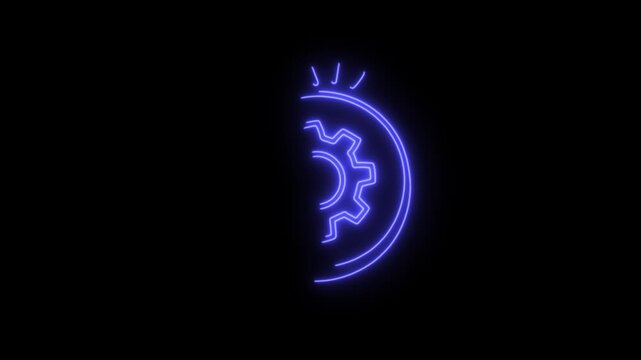 A glowing neon icon of a gear within a circle, often used to represent settings, updates, or technical processes. 