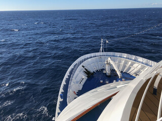 Fototapeta premium Amazing ocean sea views from outdoor deck terrace patio balcony of luxury cruiseship cruise ship liner at sea