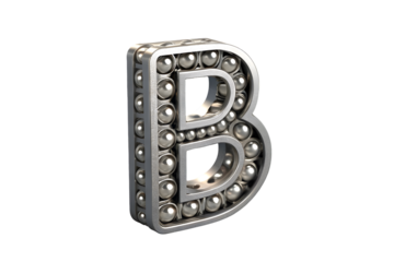 Letter b from steel bearings 3d rendering isolated on transparent background