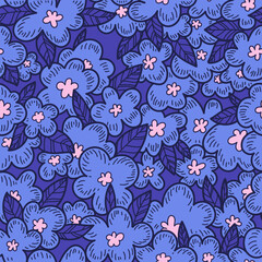 Night flowers drawn with a line in a seamless vector pattern. Design for decoration, wall decor, wallpaper, cover, banner, poster, card.