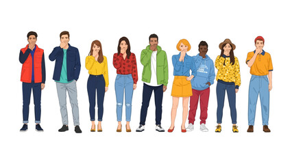 Fototapeta premium Diverse Group Expressing Thoughts: A vibrant depiction of a diverse group of individuals, each deep in thought.