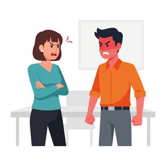Tension in the Office: A striking depiction of workplace conflict, showcasing a woman and a man engaged in a heated argument.