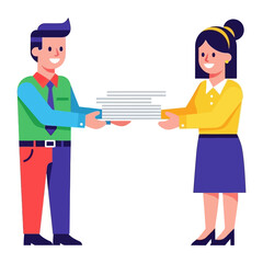 Obraz premium Document Exchange: A professional gesture of passing documents between two people in a friendly working relationship