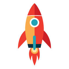 Retro space rocket illustration with starfield and cosmic elements in vibrant colors