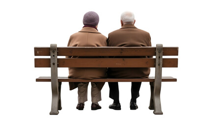 Senior Couple Sitting on Bench from Back View Cut Out PNG.