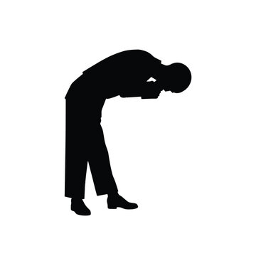 Vector art of silhouette of a man bending over, representing effort, submission, or apology