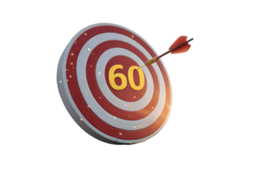 Target 60 success and achievement concept 3d rendering isolated on transparent background