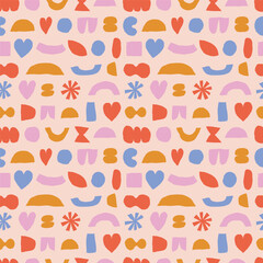 Playful Seamless Pattern with Hand-Drawn Abstract Shapes. Cute Abstract Texture with Organic Shapes in Naive Style. Fun and Playful Design 
