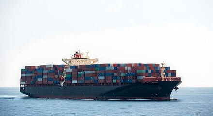 Large Container Ship Carrying Cargo on the Ocean Under Bright Sky