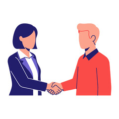 Handshake and Partnership: A modern illustration depicting a professional handshake between a woman and a man. The image symbolizes agreement, partnership, and successful collaboration.