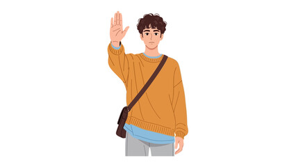 Greetings Gesture: A friendly individual with raised hand expressing greeting. The scene conveys a sense of amiability and approachability. 