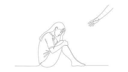 Seeking solace: A drawn image showing the vulnerability of a lone figure, accompanied by a welcoming helping hand. Evoking a sense of quiet strength and resilience amidst an ongoing struggle.