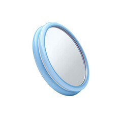 A round blue framed mirror with a reflective surface, isolated on a transparent background, perfect for beauty and personal care applications