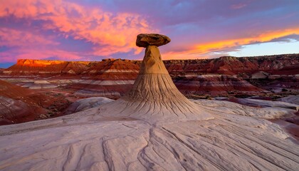 Colorful rock formation at sunset