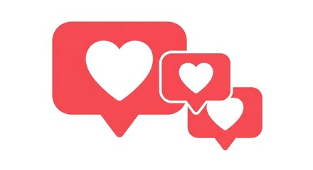 Three red like icons isolated on white background for social media