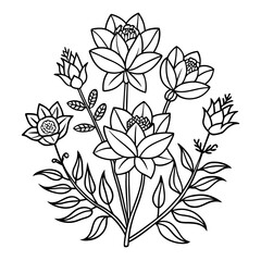 vector illustration yew western flowers line art on white