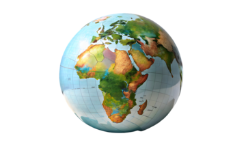 Earth globe with piano keyboard around music concept 3d rendering isolated on transparent background