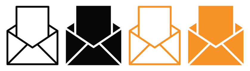 Email Envelope Icons Set – Mail Symbols, Notification Message, Button, Line and Solid Vector Design.