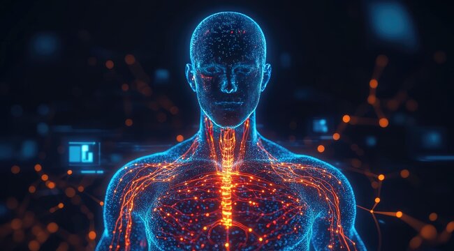 Human anatomy, glowing network
