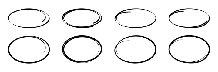 Hand drawn circle highlighter line sketch set. Vector marker circular lines, doodle round circles for message note mark design element. Pencil or pen bubble sketch set. Vector illustration © Oliver Vandenberg