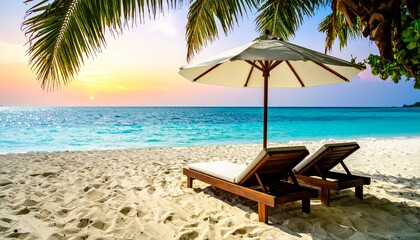 Tropical Beach Paradise Relaxing Sunset on White Sand