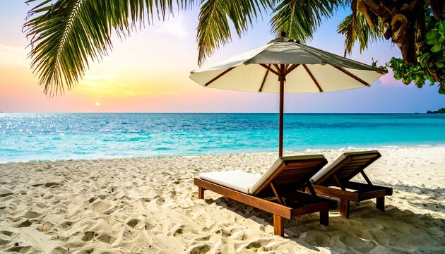Tropical Beach Paradise Relaxing Sunset on White Sand
