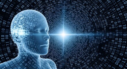 Obraz premium Artificial intelligence concept illustration. AI, Artificial intelligence. AI digital brain. Robotics concept. A human face made from a polygon