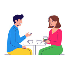 Coffee Conversation: A charming couple enjoys a candid moment over coffee. Their faces light up with friendly interaction and connection. 