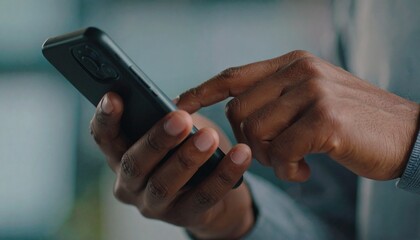 Close up of a person's hands holding and using a smartphone