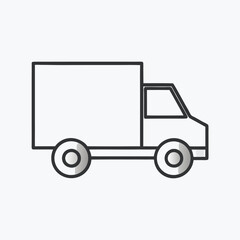 A simple line drawing of a delivery truck on a white background