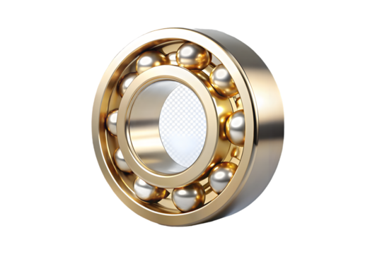Golden ball bearing 3d rendering isolated on transparent background