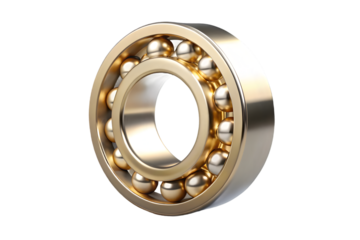 Golden ball bearing 3d rendering isolated on transparent background