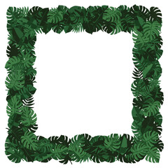 A square frame composed of lush green tropical leaves, perfect for design elements.