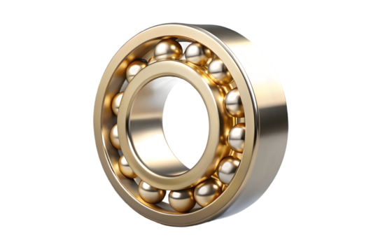 Golden ball bearing 3d rendering isolated on transparent background