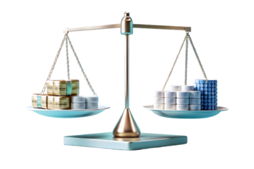 Balance concept medications and dollar packs 3d rendering isolated on transparent background