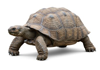 Fototapeta premium Large Tortoise with Textured Shell and Thick Legs on White Background