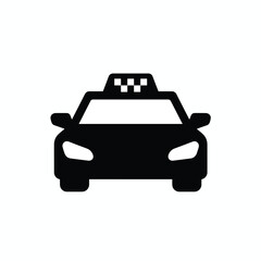 Obraz premium Black silhouette of a taxi cab facing forward, with a checkered roof sign.